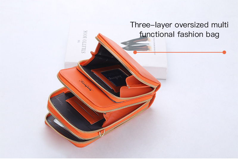 BAELLERRY Borsa a tracolla singola da donna Touch Screen Tre strati Borsa per cellulare Portafoglio con pochette con fibbia_voghion.com