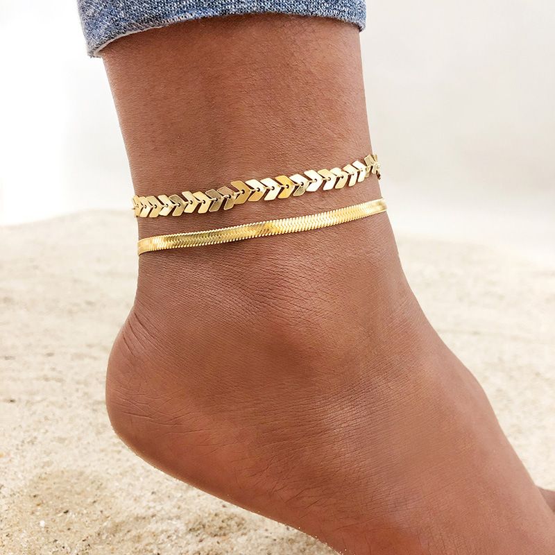 Collection Stainless Bone Anklet 21CM Gold Flat Snake Chain Titanium Steel Wheat Ear Foot Jewelry Wholesale_voghion.com