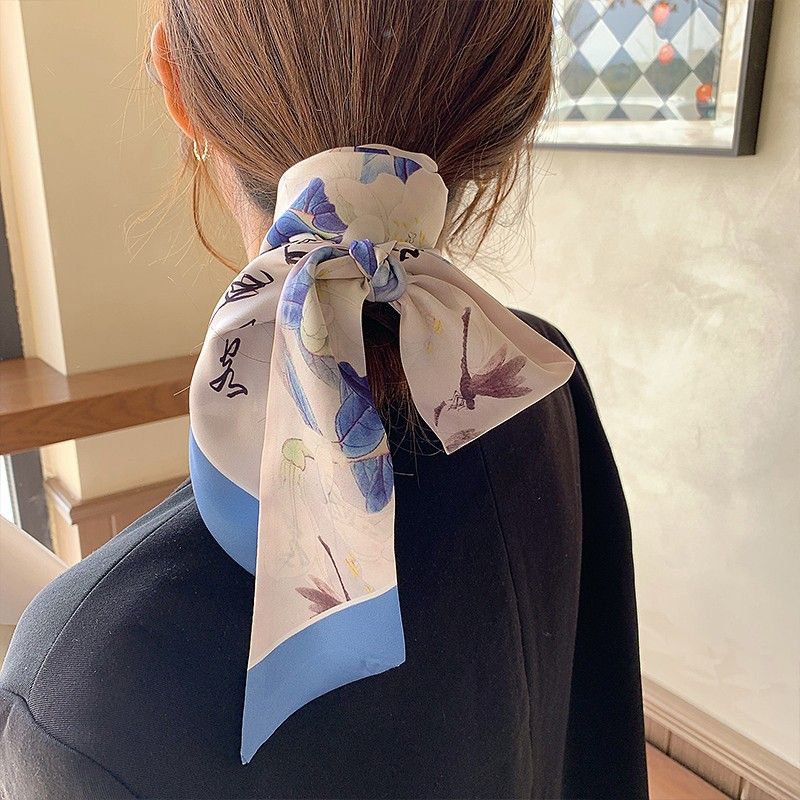 Fascia per capelli lunga dipinta a olio, stile, temperamento alla moda in stile occidentale, piccola sciarpa, striscia lunga primaverile e autunnale,_voghion.com