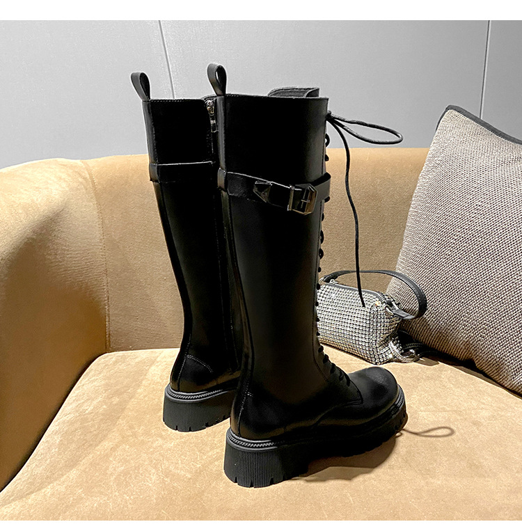 Botas Martin longas outono inverno 2024, novas, pequenas e de cano alto, estilo knightly para mulheres, com saltos, solas grossas, cadarço e cano alto_voghion.com