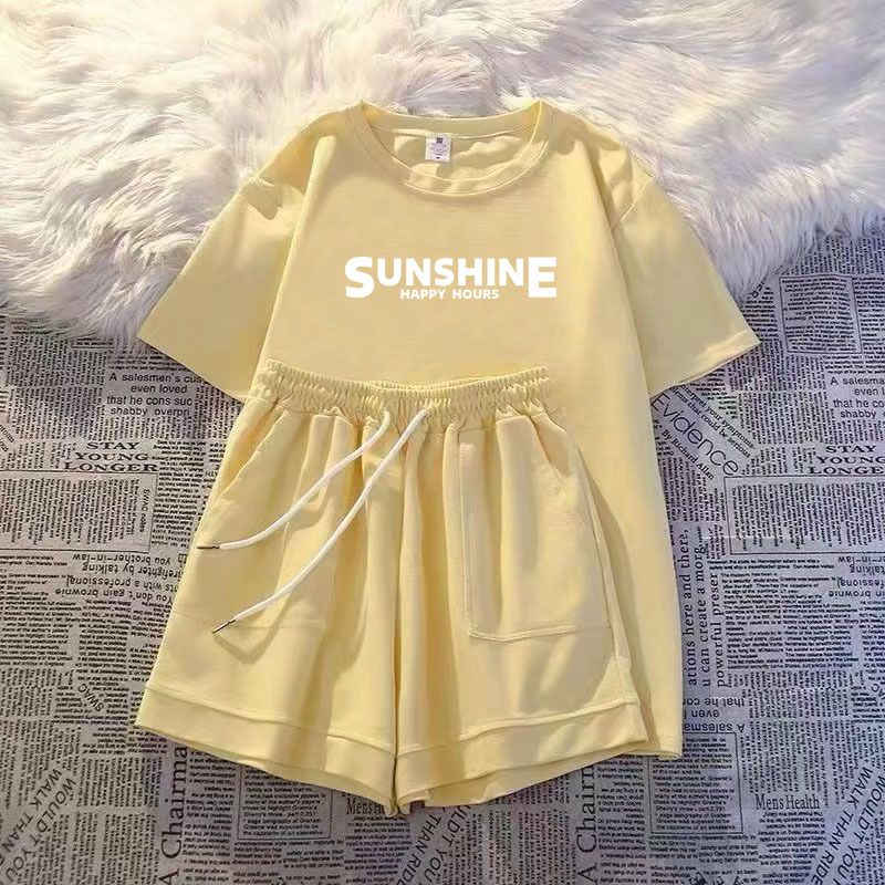 Ensemble deux pièces décontracté en soie de lait, imprimé été, nouveau style, short coréen ample, haut à manches courtes, tenue de sport_voghion.com