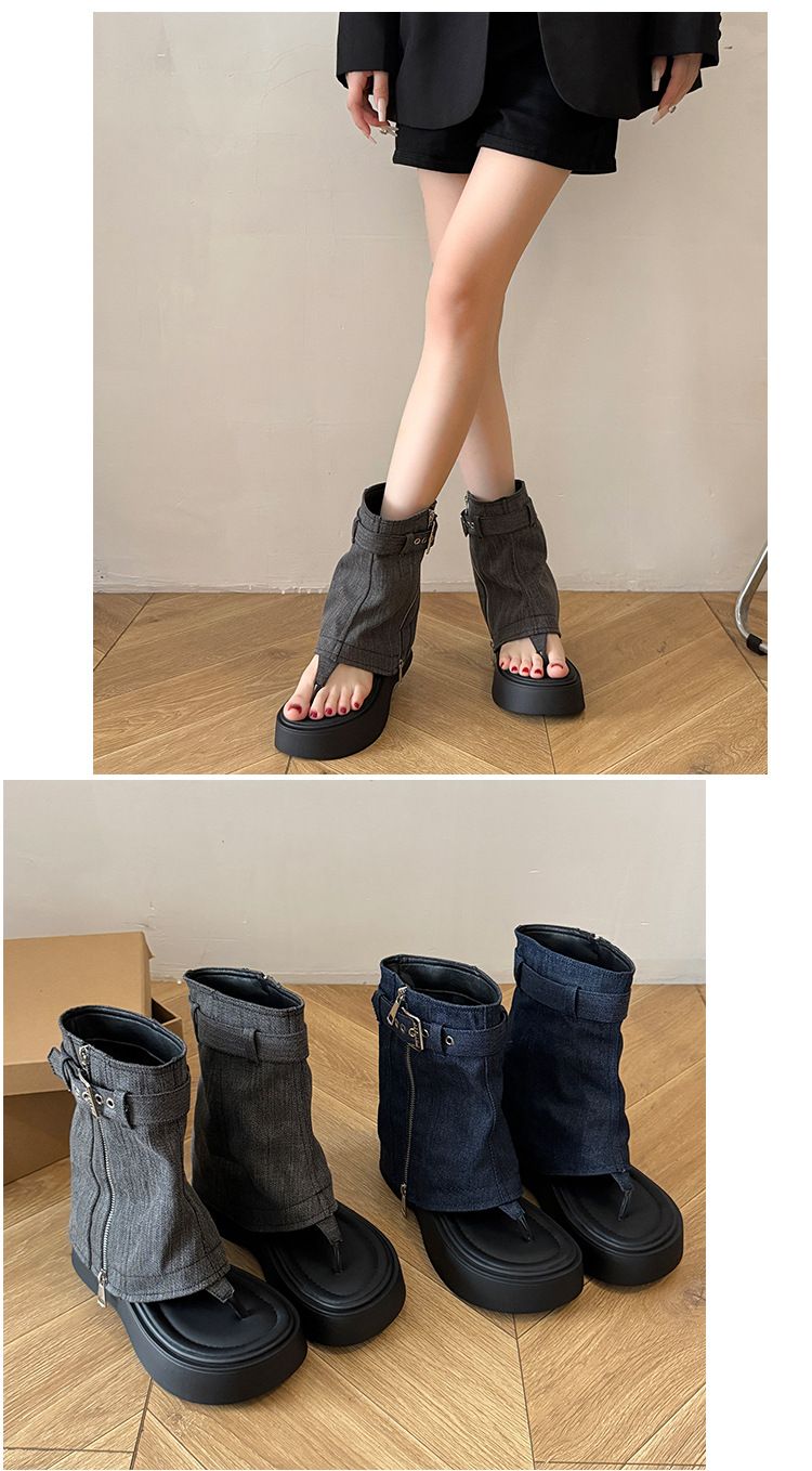 Nischen-Designer-Stil Damen Jeans Tube, 2025 Sommer Neue Dicke Unterseite Mode Schnalle Arbeitsstiefel, Mode Stiefel Mode Vielseitig Casual Täglich_voghion.com