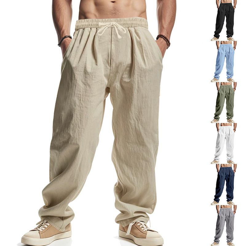 Pantaloni larghi da uomo Four Seasons in lino casual hip hop da spiaggia, a gamba larga_voghion.com