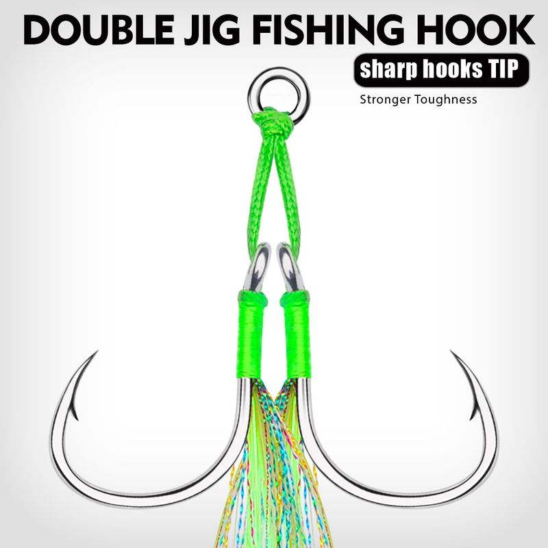 Sea Boat Slow Jigging Iron Plate Double Bright Wire Lure Bait With Hair Hook Fishing Gear Accessories 2 Pairs/Pack_voghion.com