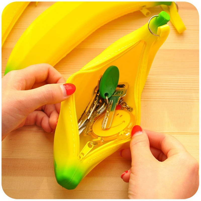 Soft Silicone Pencil Case Coin Purse 3D Creative Student Realistic Banana Stationery Bag Storage_voghion.com