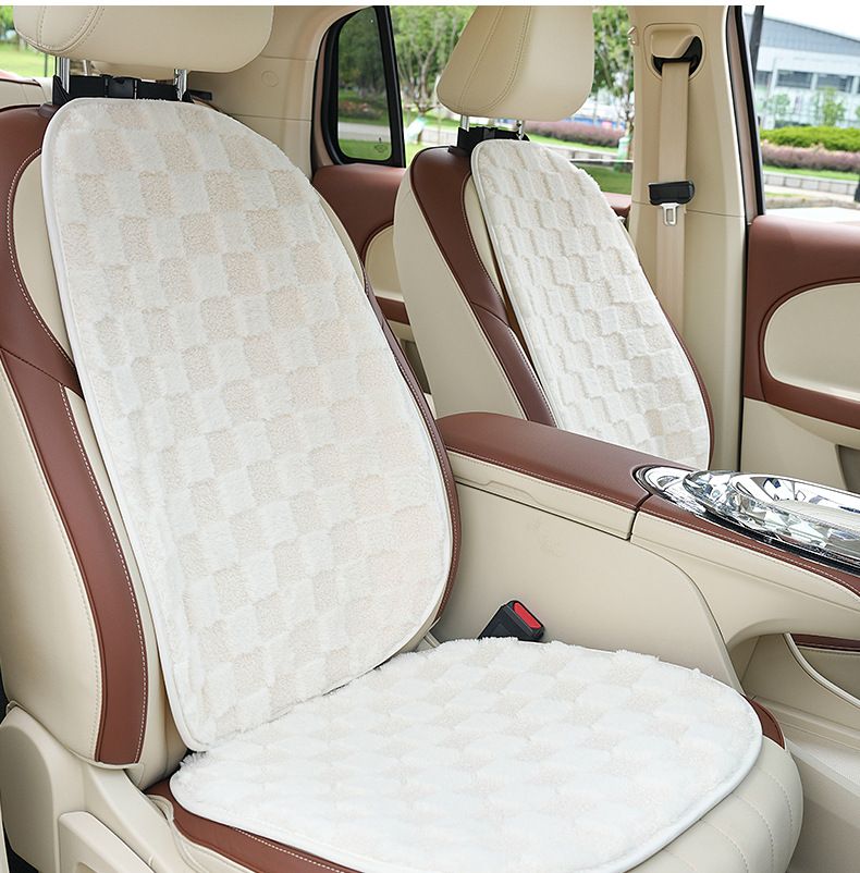 White personality car seat cushion Autumn and winter warm car seat cushion simple comfortable plush car seat cushion_voghion.com