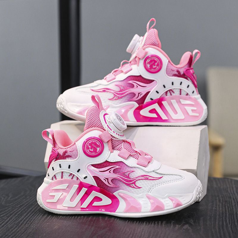 Children's Basketball Boys Spin Buckle Sports Friction Sound All-Season Mesh Breathable Lightweight Training Shoes Girls_voghion.com