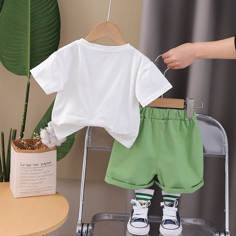 Ragazzi maniche corte 2024 Nuovo alla moda abbigliamento estivo per bambini neonati bambini cartone animato due pezzi set_voghion.com