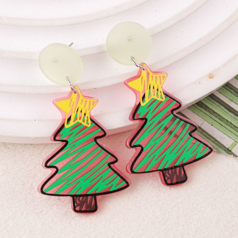 Orecchini pendenti in acrilico con borchie a forma di pupazzo di neve, albero di Natale, nuovi cartoni animati, gioielli per donne_voghion.com