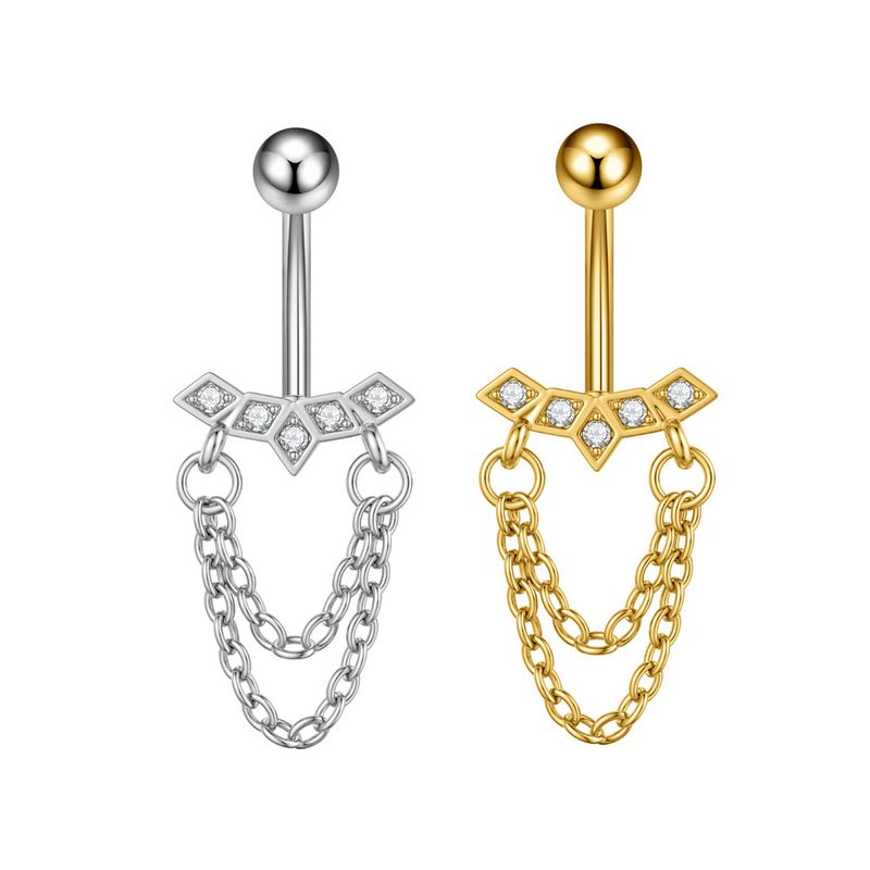 Piercing per ombelico da donna in acciaio inossidabile con zircone, catena a farfalla, occhio di cavallo, fiore a cinque foglie, fibbia per ombelico_voghion.com