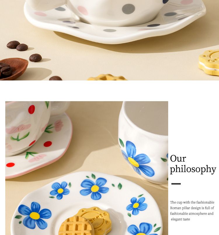 Ins Style Ceramic Coffee Pinched Hand Painted Irregular And Saucer High Aesthetic Breakfast Cup_voghion.com