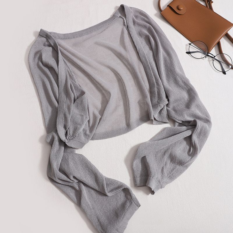 hot selling Women's Summer Korean Version Casual Fashion Gentle Versatile Knitted Long Sleeves Sun Protection Cardigan Tops_voghion.com