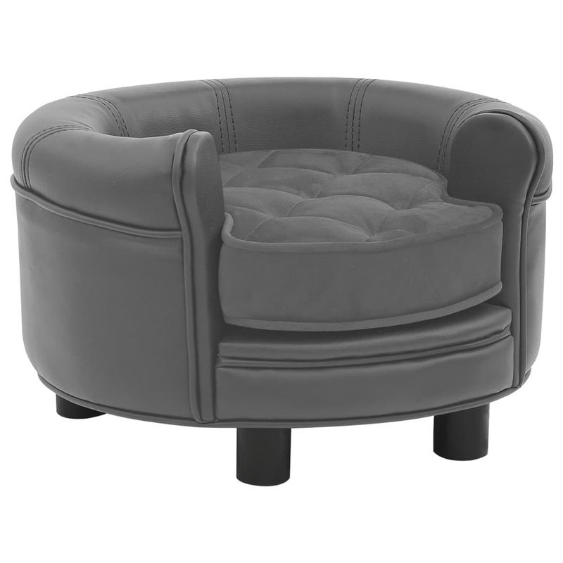 Dog Sofa Gray 18.9"x18.9"x12.6" Plush and Leather_voghion.com