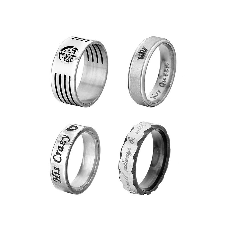 Fashion Commuter Creative Exquisite Letter Pattern Men's Stainless Steel Cuban Style Tree Of Life Crown Ring Set_voghion.com