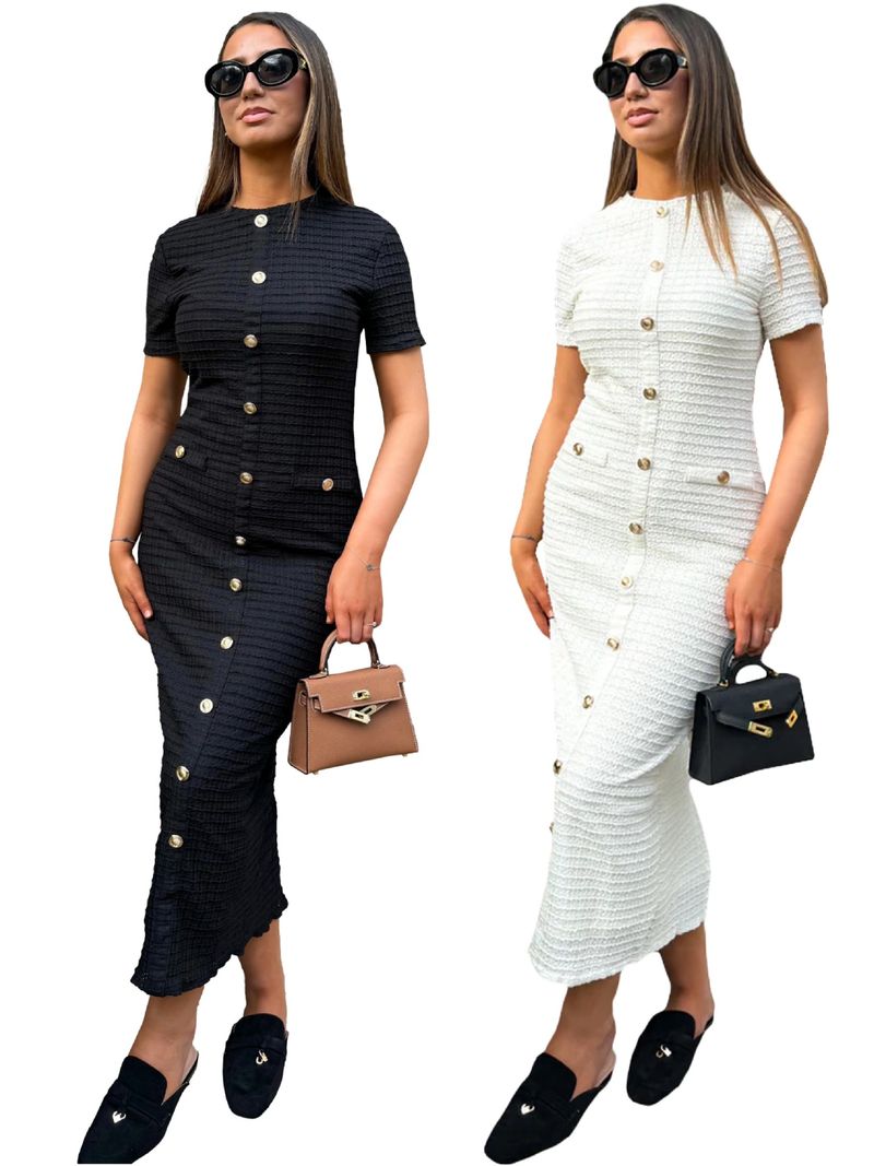 Abito a maniche corte in maglia retrò slim fit da donna_voghion.com