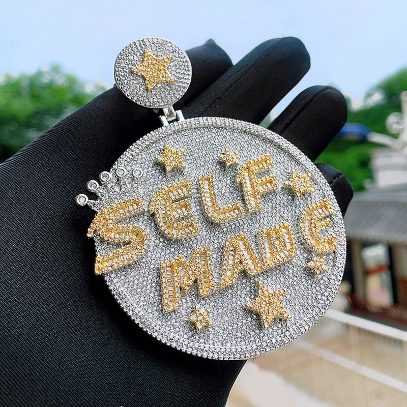 Nuovo ciondolo rotondo con lettera SELFMADE, set alla moda, collana da uomo in zircone_voghion.com