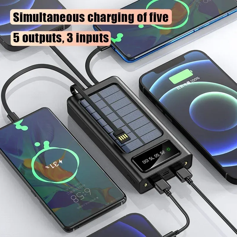 20000 MAh Solar Bank Large Capacity Mobile Power Fast Charging Battery With Dual USB 4 Cables For IPhone Samsung_voghion.com