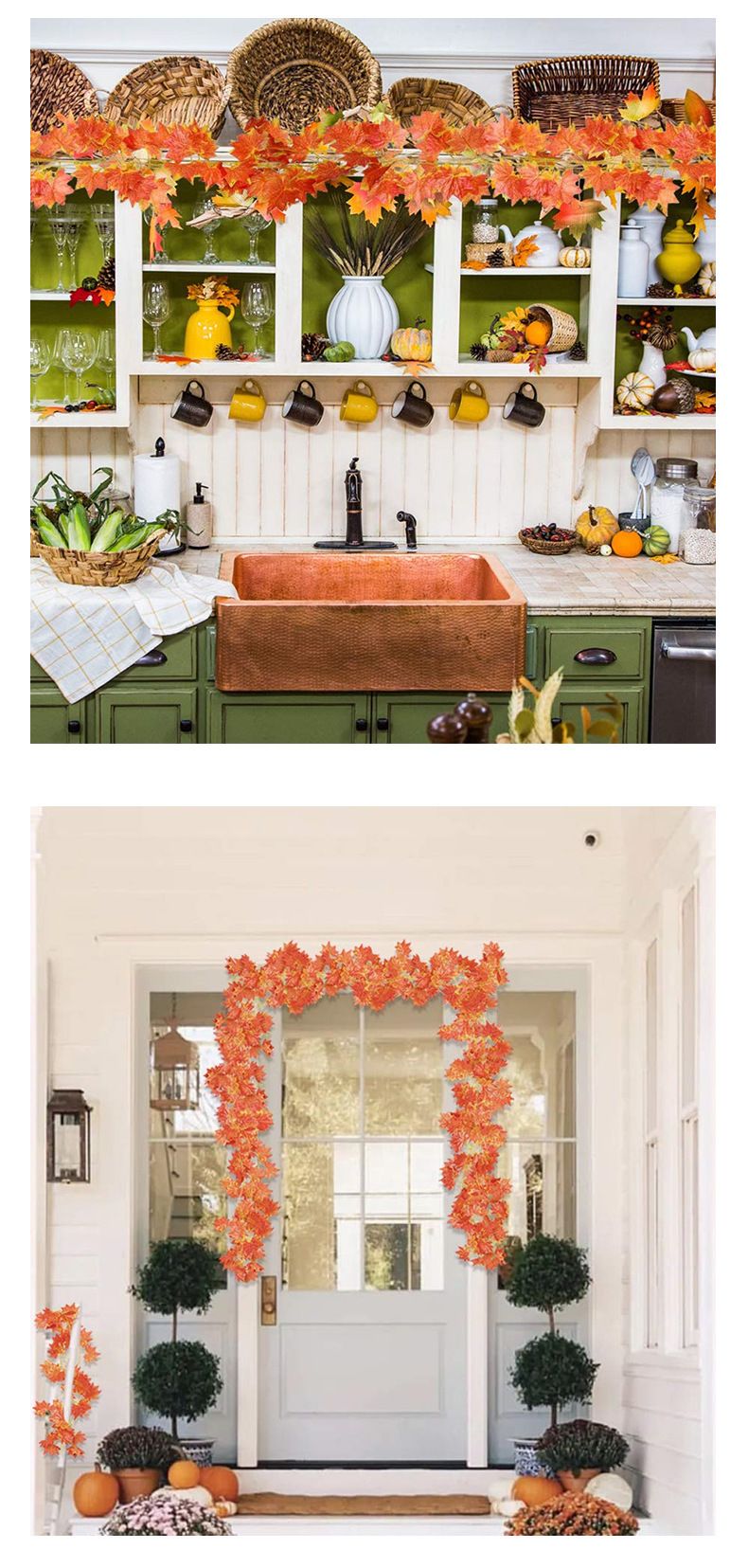 Ghirlanda di foglie d'acero autunnali, set da 12 - Decorazione autunnale artificiale con rami di vite per il Ringraziamento, matrimoni e decorazioni per la casa._voghion.com