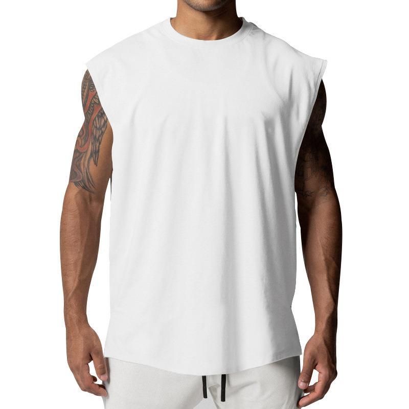 „Ärmelloses Herren-T-Shirt für den Sommer, Rundhalsausschnitt, lockere Passform, lässiges Oberteil für Fitnessstudio und Streetwear (Weiß, Schwarz, Marineblau, Armeegrün, Grau)“_voghion.com