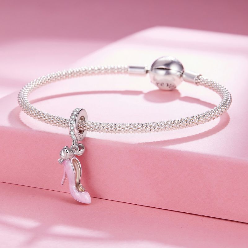 Rosa High Heels Anhänger Charm, Sterling Silber Charm Perlen_voghion.com