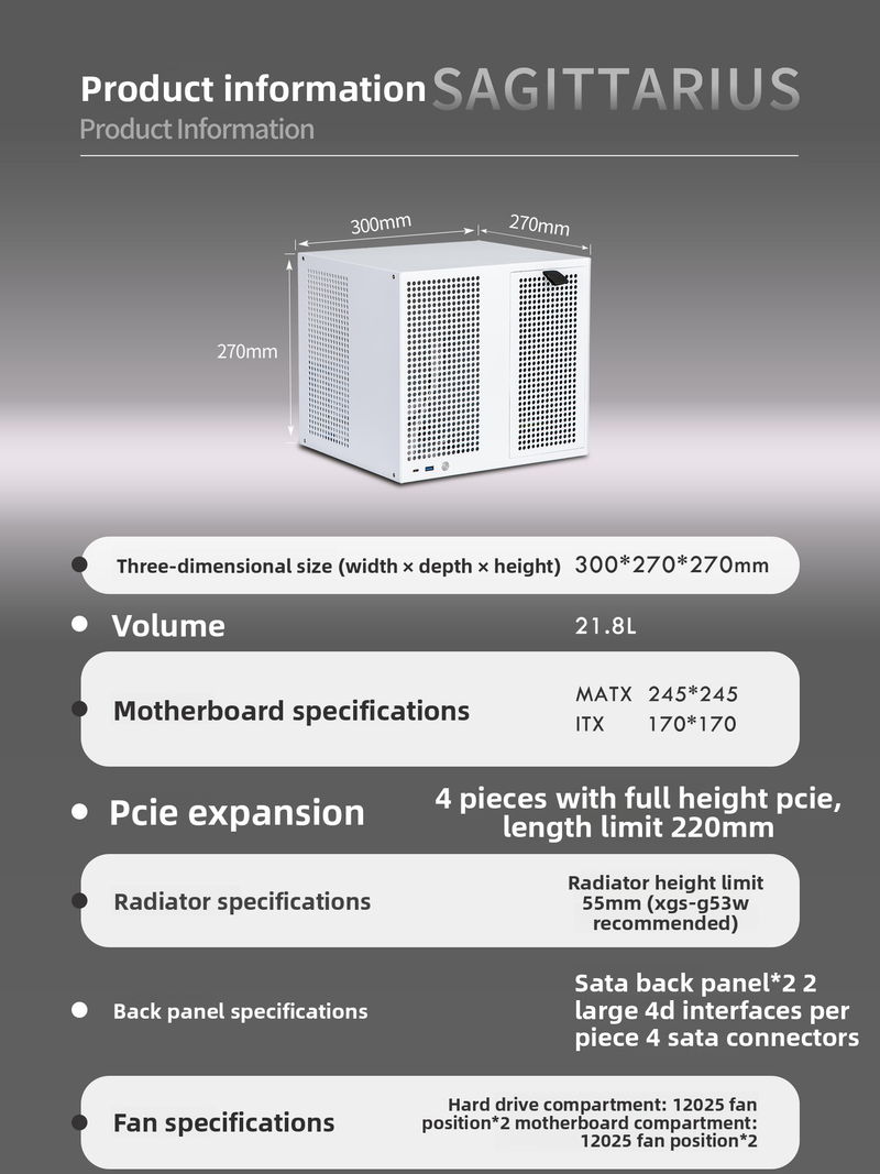 Sagittarius 8-bay NAS Computer Chassis With ATX Power Supply, MATX Motherboard, Full-height PCIE, 21.8L_voghion.com