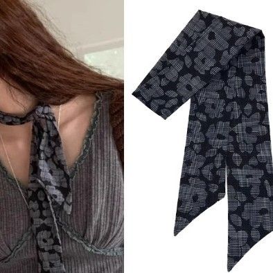 Frühfrühlingswald Frischer schwarzer Blumen-Seidenschal, Kopftuch, Riemen, Stil, Vielseitig, High-End-Ausflug_voghion.com