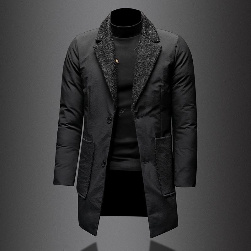 QFV507045555501<2 European Style Mid-Length For Men With Suit Collar, Business Casual, Plus Size, Thickened Cotton Coat, Trendy Jacket_voghion.com