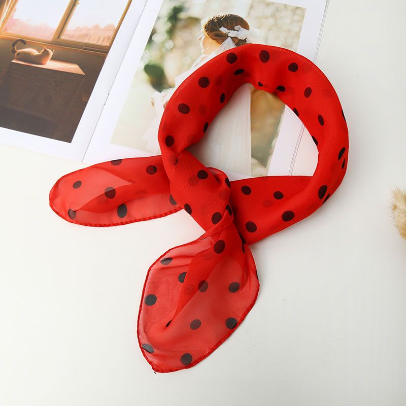 Nuova sciarpa da donna in seta stile coreano, stile coreano, con stampa a pois, versatile, in chiffon, 65 quadrati, quattro stagioni_voghion.com