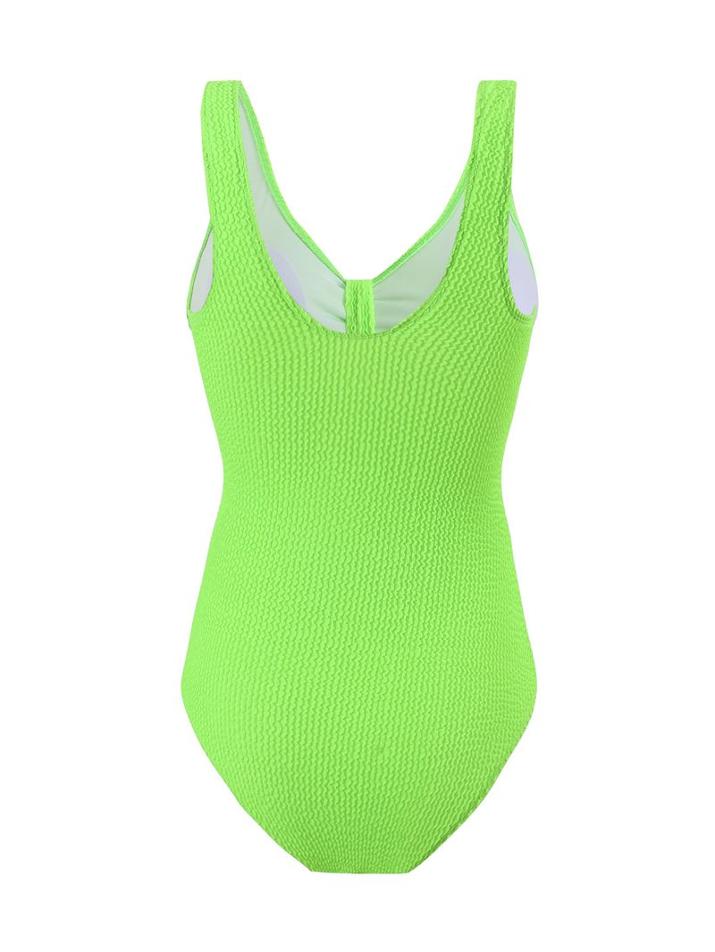 Traje de baño de una pieza de color sólido para mujer, estilo conservador, para vacaciones en la playa y aguas termales._voghion.com