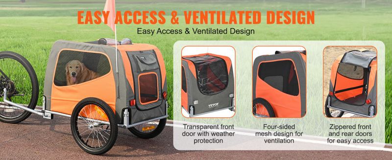 VEVOR Dog Bike Trailer, Supports up to 66 lbs, Pet Cart Bicycle Carrier, Easy Folding Frame with Quick Release Wheels, Universal Bicycle Coupler, Refl_voghion.com