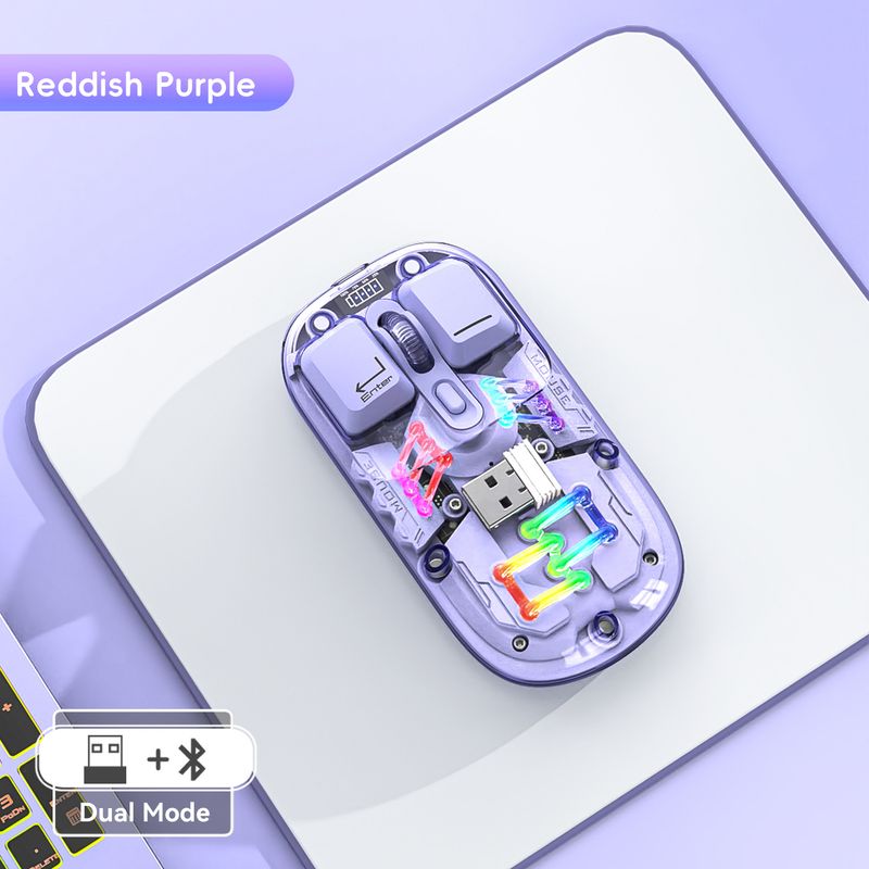 Ratón inalámbrico transparente de modo dual T200 con carga de 2,4 G/Bluetooth 5.0, diseño magnético, iluminación RGB_voghion.com