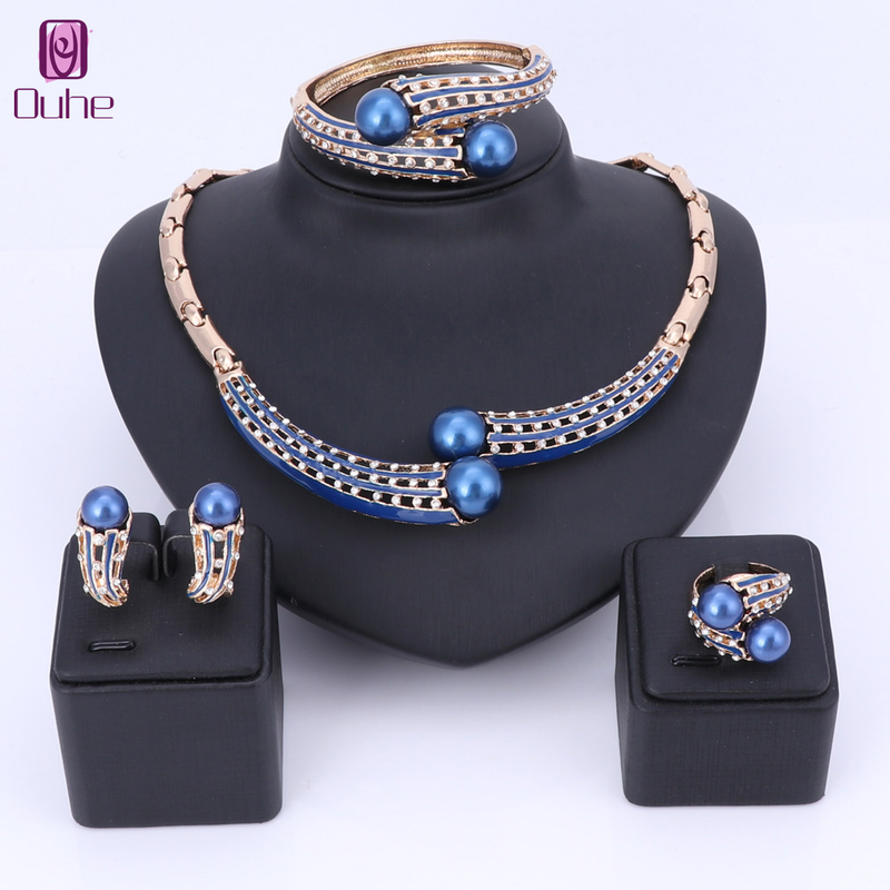 Collar de perlas simuladas de cristal para dama de honor de boda para mujer, pendientes colgantes, brazalete, anillo, conjunto de joyería para disfraz de fiesta_voghion.com