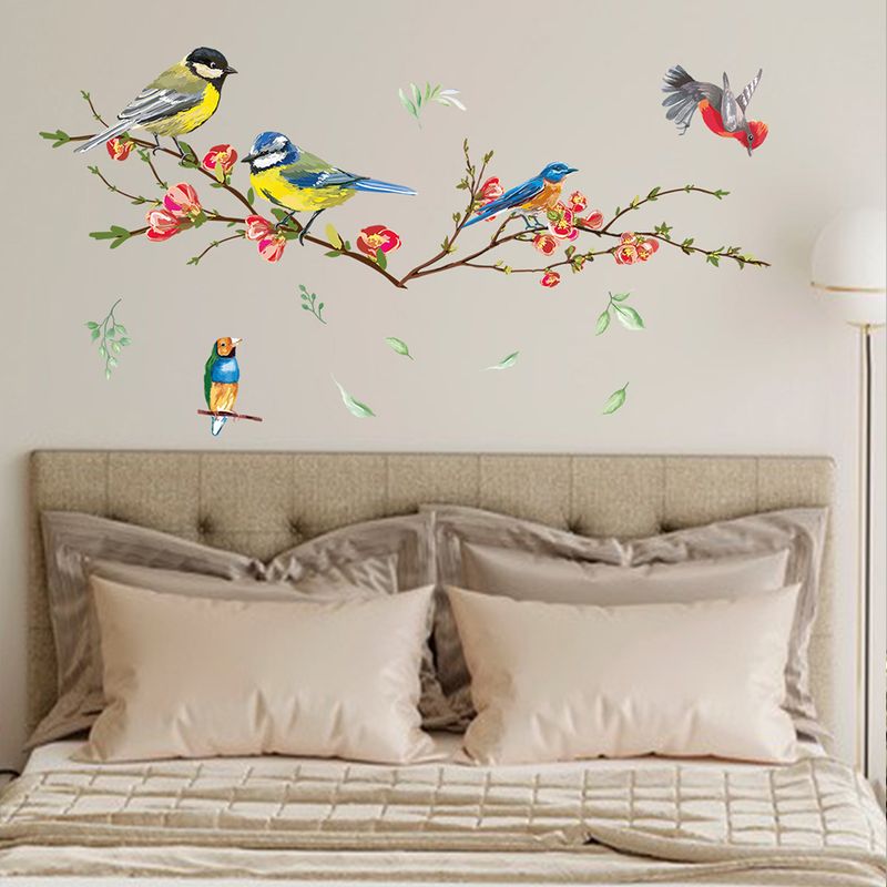 Bird branches, flowers, PVC frosted N1363, living room background decoration, self-adhesive wall stickers_voghion.com