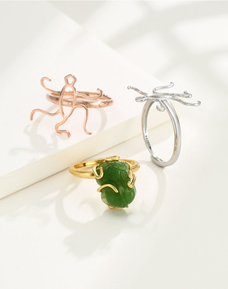 S925 sterling silver ring empty holder female gold diy beeswax Amber turquoise brave ring holder empty holder with shape ring holder_voghion.com