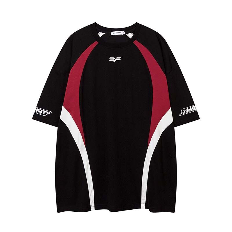 National Tide retro racing dress kontrastfarge bokstav talltrykk kortermet T-skjorte for menn og kvinner sommer gate løs kortermet skjorte_voghion.com