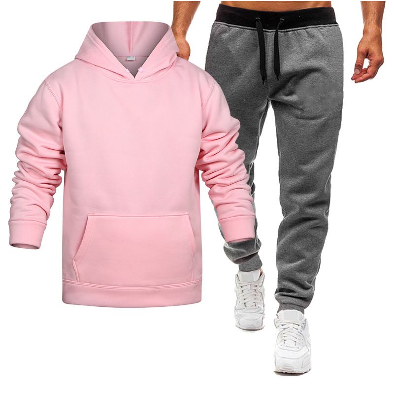 Herrenbekleidung Frühling, Herbst und Winter Herren- und Damenfreizeit Europäischer Code Blanko Einfarbiger Anzug Vlies Lockerer Pullover und Hose Zweiteiliges Set_voghion.com