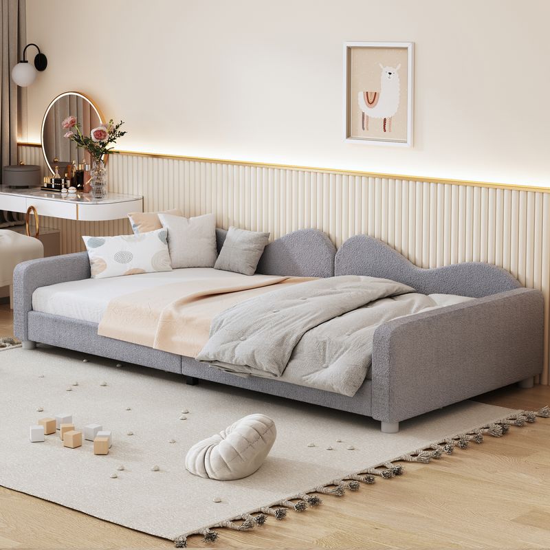 Polsterbett 90x200cm, Schlafsofa, Teddystoff, Mit Armlehnen, Grau_voghion.com