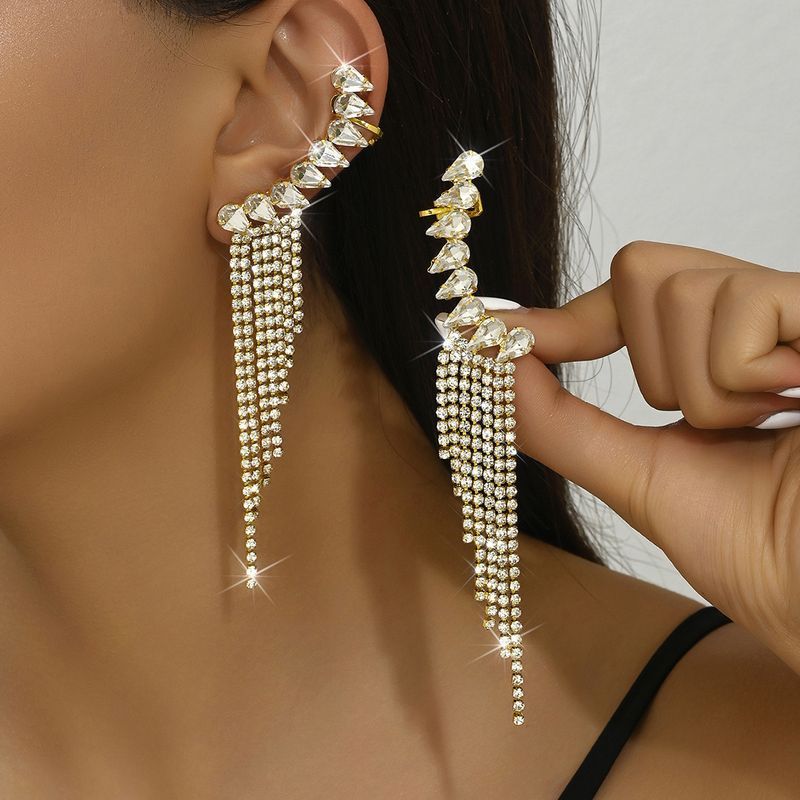 Unisex Earrings Personalized Tassel Earrings Fashionable Temperament Super Flash Diamond Claw Chain Earrings_voghion.com