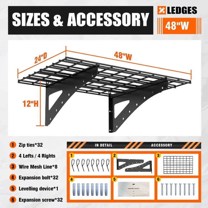 Duty Shelf Wall Garage Shelf Mounted 24*48 For Inch 2Pack Black Heavy Storage Supermarket Wall Shelf Wall_voghion.com