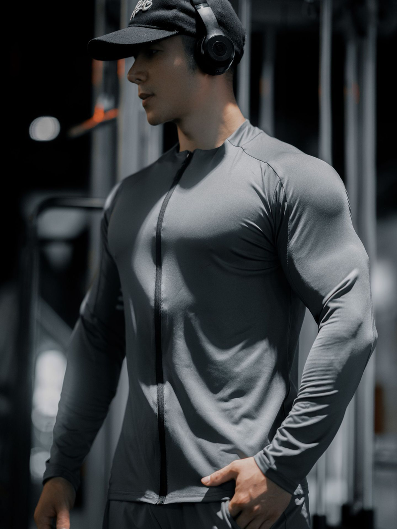 Muscle Fitness Uomo Autunno Tempo libero Sport Manica Lunga Attrezzatura da Corsa Allenamento Dimagrante Asciugatura Rapida Alta Elasticità_voghion.com