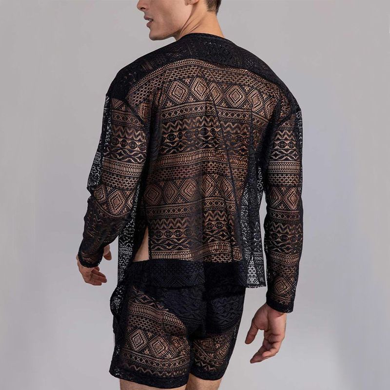 Männer Langärmhemd Casual Shorts Moud Männerkostüm Männerkleeder Passend Kostüm Sportskleeder_voghion.com