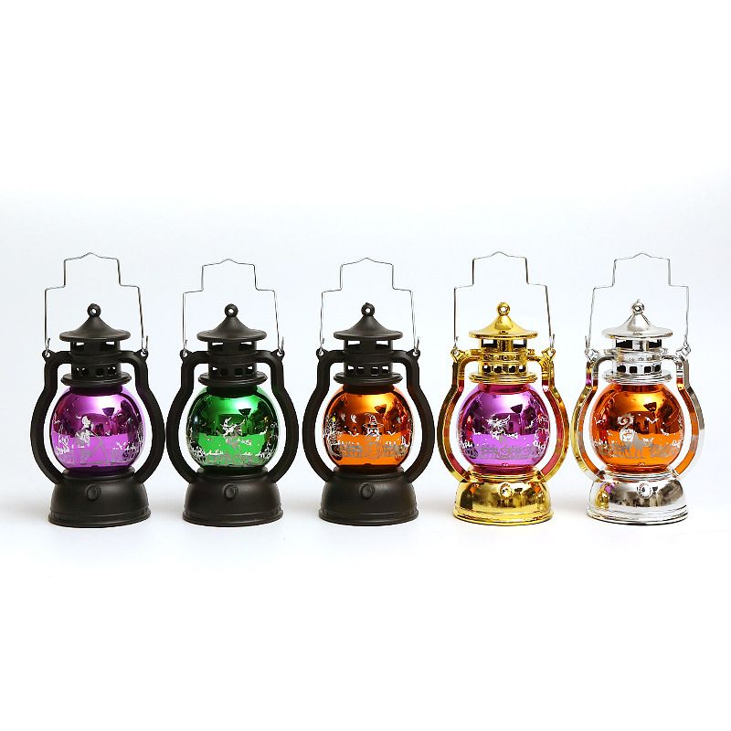 Vintage Halloween Laser Pumpkin Lantern - Witch, Skull & Pumpkin Design, Decorative LED Oil Lamp For Party, Bar & Home Decor_voghion.com