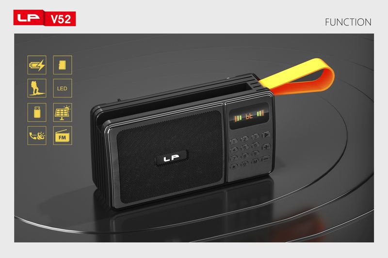 LP-V52 Square Radio Bluetooth Stand Solar Charging Long Antenna with Screen Button Mischievous Mini Card Insertion_voghion.com