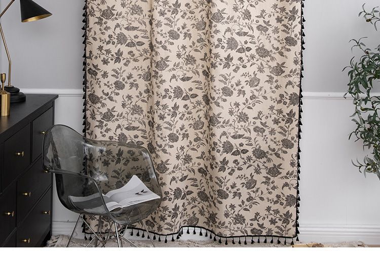Cortinas opacas bohemias: cortinas estampadas de lino y algodón con borlas para cocina y ventanal (estilo boho chic, filtran la luz, confeccionadas)_voghion.com