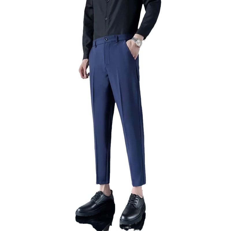 Kleine Anzughose, 9-Zoll-Slim-Fit-Freizeithose mit geradem Bein für Herren, modische, hochwertige, drapierte schwarze Anzughose für Frühling und Herbst_voghion.com