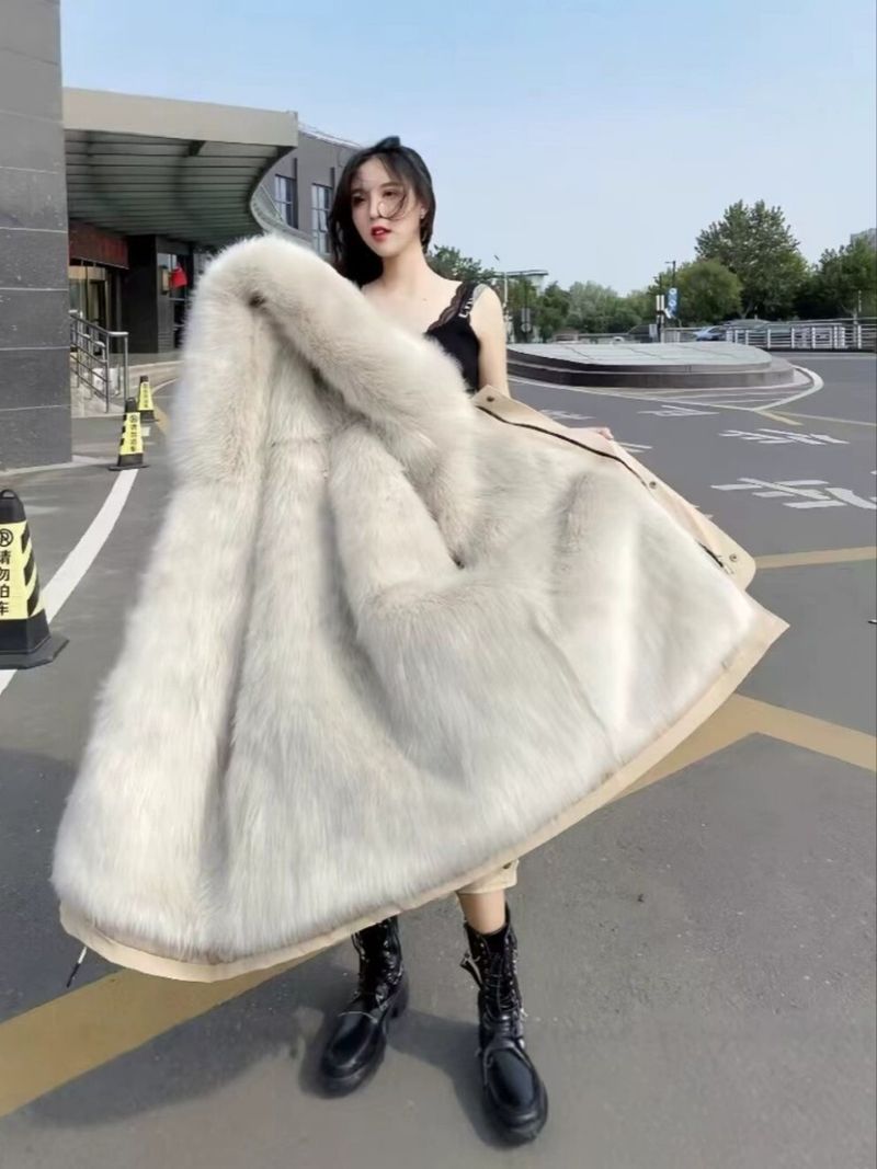 Parka staccabile da donna con fodera in visone, finiture in pelliccia di procione, ricamo 3D (lunghezza media, multicolore e taglie disponibili)_voghion.com