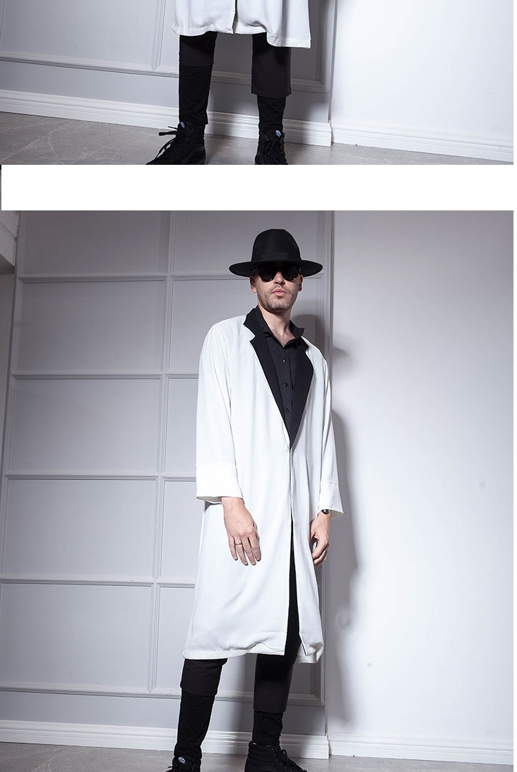 Man's clothing Trench coat men's long spring and autumn thin personality hip hop dark tie thin coat black top_voghion.com