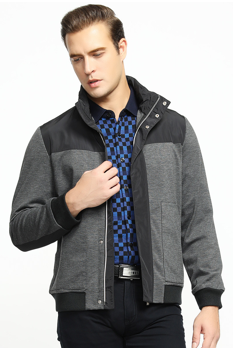 Patchwork décontracté col montant bouton fermeture éclair manteau pour hommes veste pour hommes_voghion.com