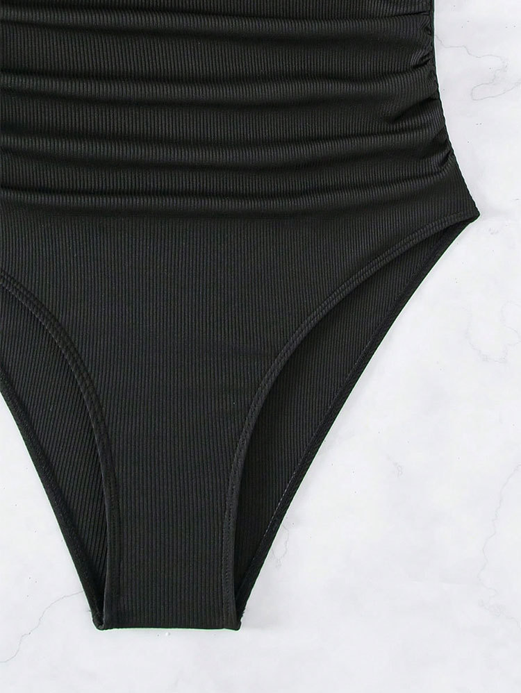 Maillot de bain une pièce sexy à bretelles et col en V pour femme, couleur unie, moulant, pour la plage_voghion.com
