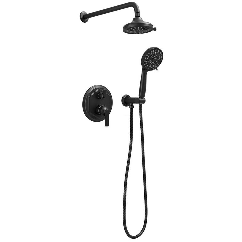 Single Handle 2-Spray Shower Faucet Set 1.8 GPM With Valve Dual Handheld Shower Head With High Pressure In. Matte Black_voghion.com